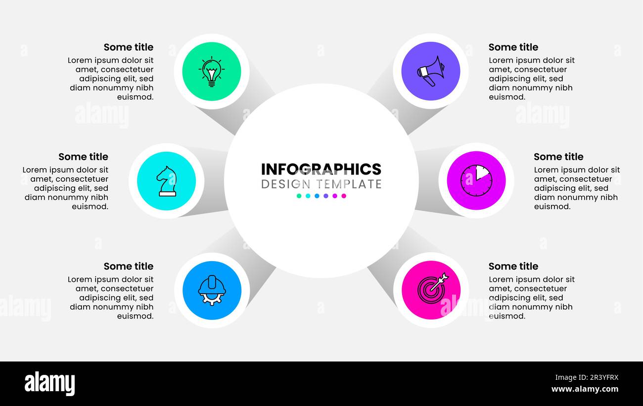 Modèle d'infographie avec icônes et 6 options ou étapes. Colonnes. Peut ...