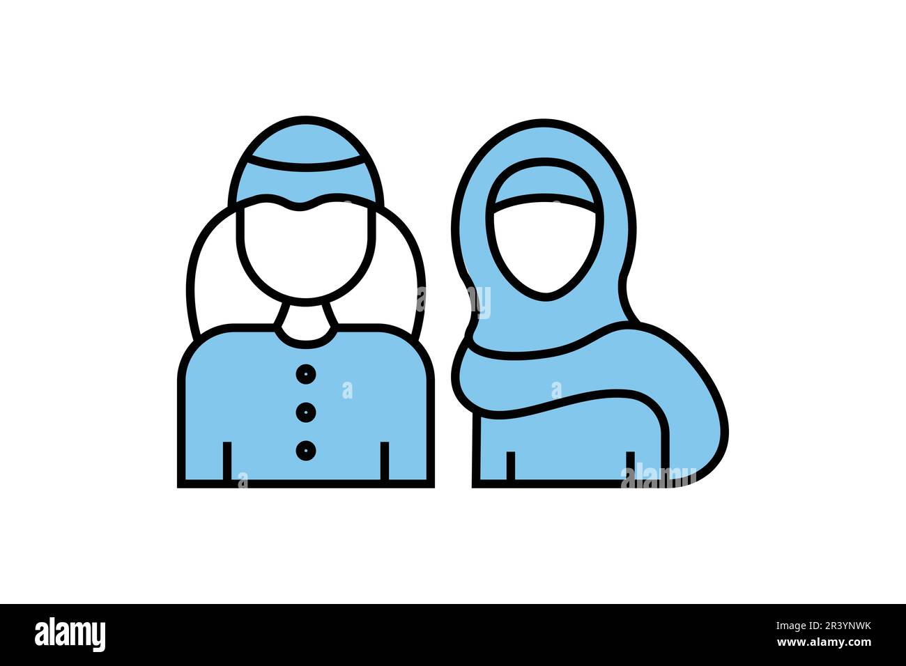 Icône du peuple saoudien. Homme et femme dans le foulard traditionnel musulman shémakh. Motif icône bicolore. Conception vectorielle simple modifiable Illustration de Vecteur