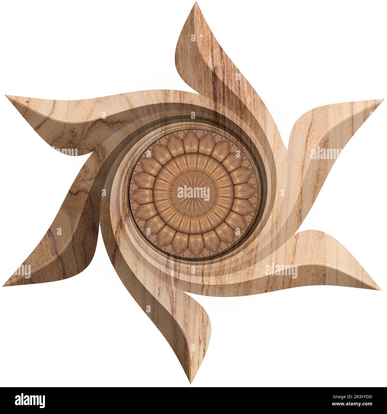 Riyad, étoile torsadée en bois. pièce décorative, 3d illustrations. Banque D'Images