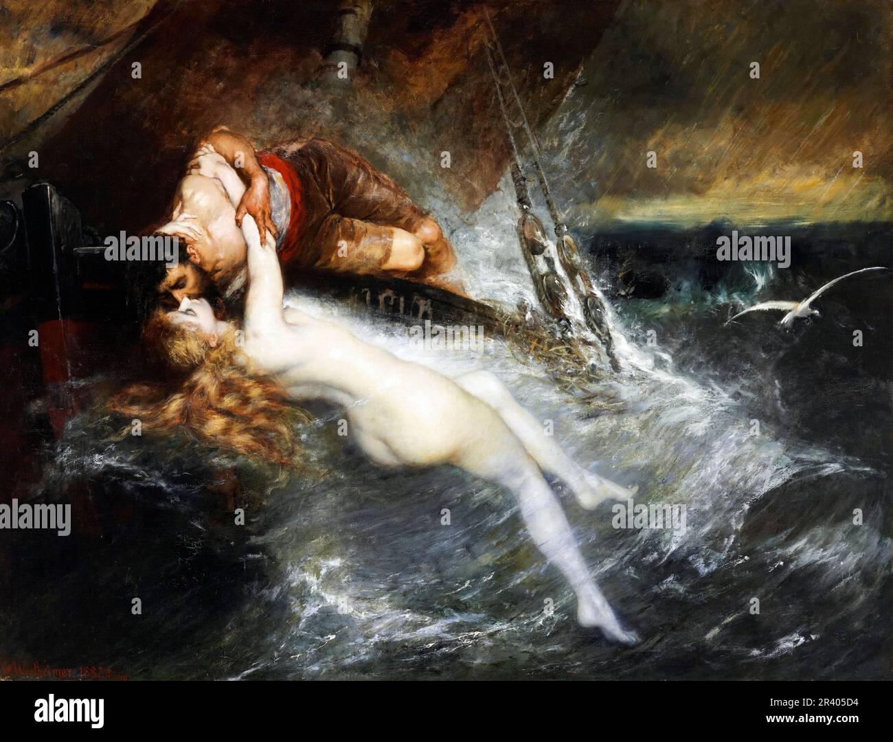 Le Kiss du Siren par l'artiste autrichien Gustav Wertheimer (1847-1902), huile sur toile, 1882 Banque D'Images