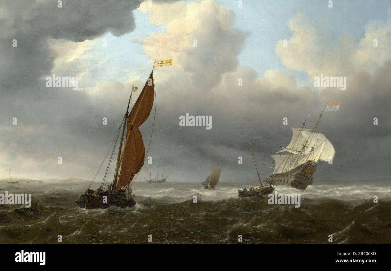 Titre complet: Un navire hollandais et d'autres petits navires dans une brise forte artiste: Willem van de Velde Date de fabrication: 1658 Banque D'Images