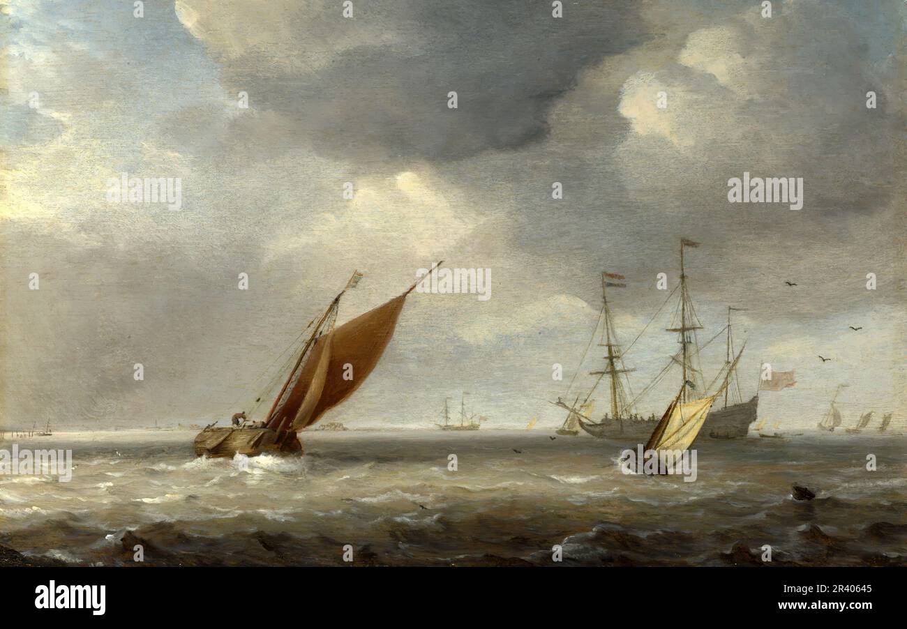 Titre complet: Petits bateaux hollandais dans une brise artiste: Studio de Willem van de Velde Date de fabrication: Après 1660 Banque D'Images