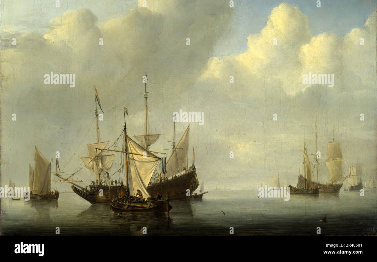 Titre complet: Un navire hollandais arrivant à l'ancre artiste: Willem van de Velde Date de fabrication: 1657 Banque D'Images