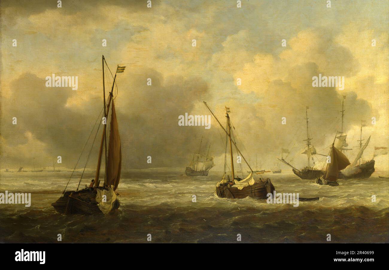 Titre complet: Navires néerlandais et petits bateaux Offshore in a Breeze artiste: Willem van de Velde Date de fabrication: Vers 1660 Banque D'Images