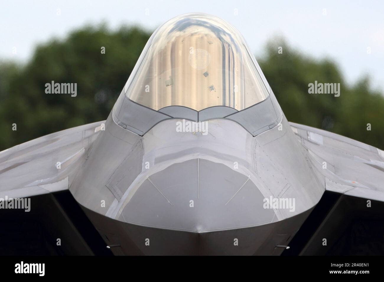 Gros plan du cône de nez sur un F-22 Raptor de la United States Air Force. Banque D'Images