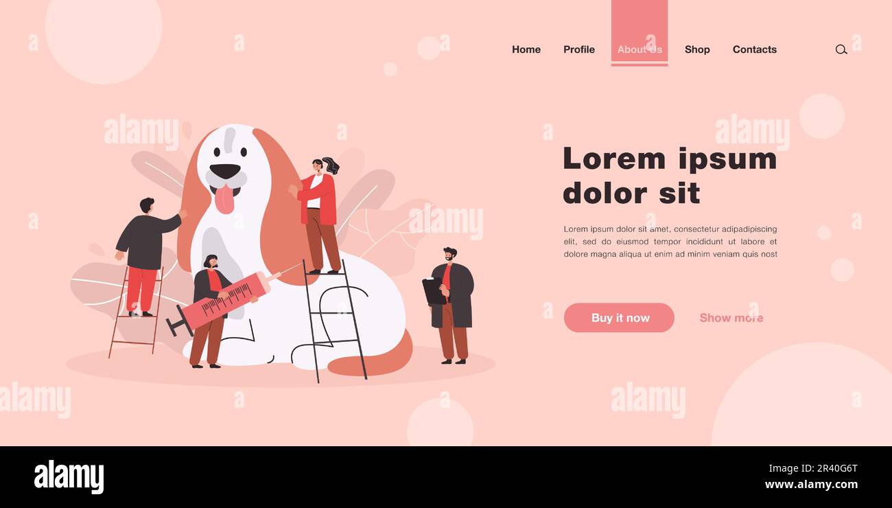 Caricature petits vétérinaires examinant ou traitant le chien géant Illustration de Vecteur