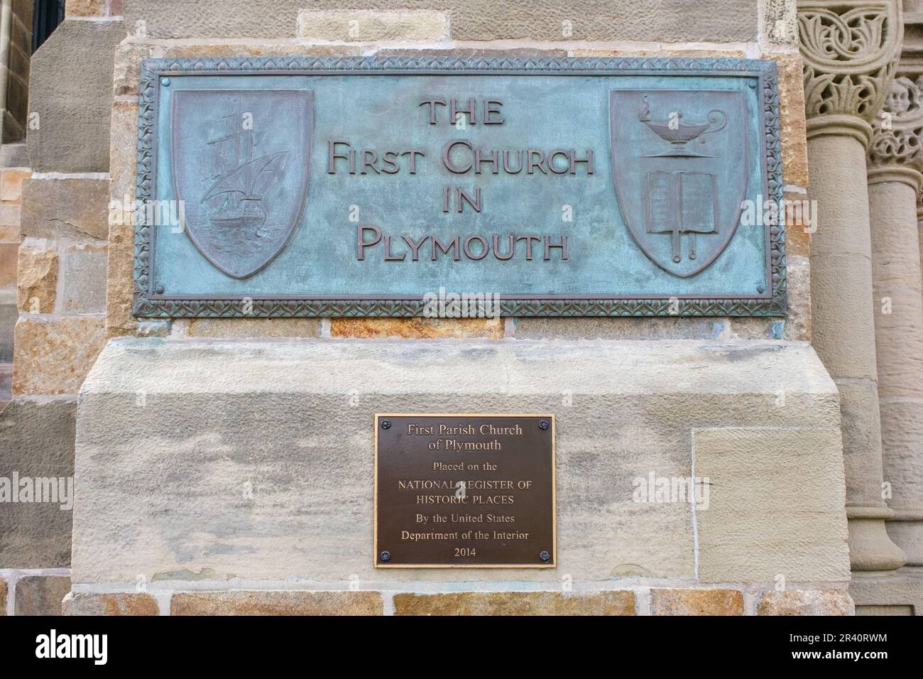 Première église paroissiale 0f Plymouth, Massachusetts, États-Unis, panneau du registre national des lieux historiques sur 17 mai 2023 Banque D'Images