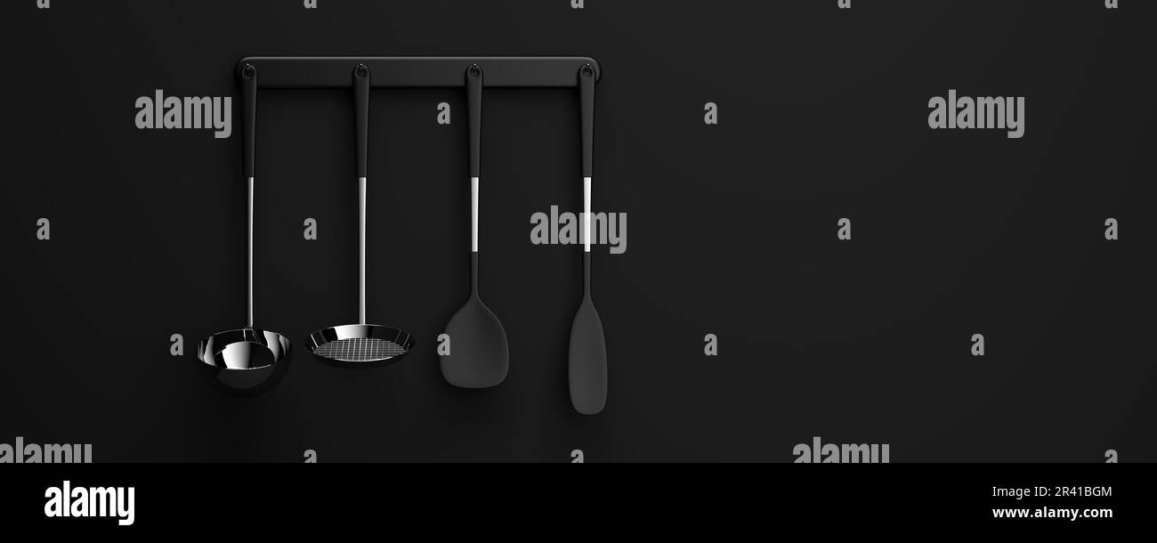 Ensemble d'outils de cuisine devant l'arrière-plan - 3D Illustration Banque D'Images