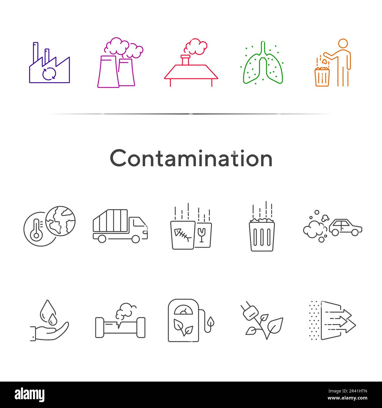 Icônes de contamination. Ensemble d'icônes de ligne. Illustration de Vecteur
