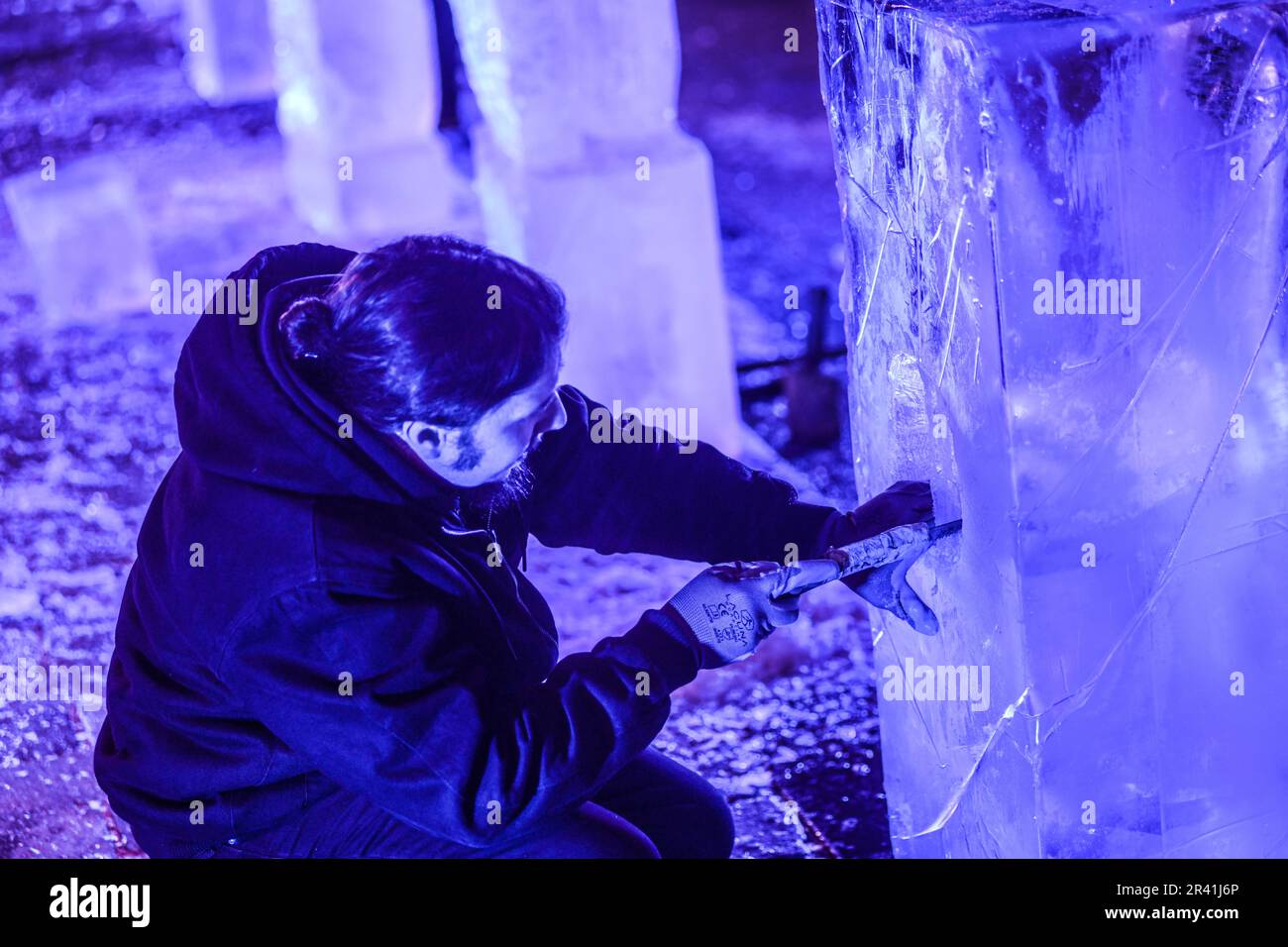 Concours de sculpture sur glace à Varazdin pendant les vacances d'hiver, en Croatie Banque D'Images