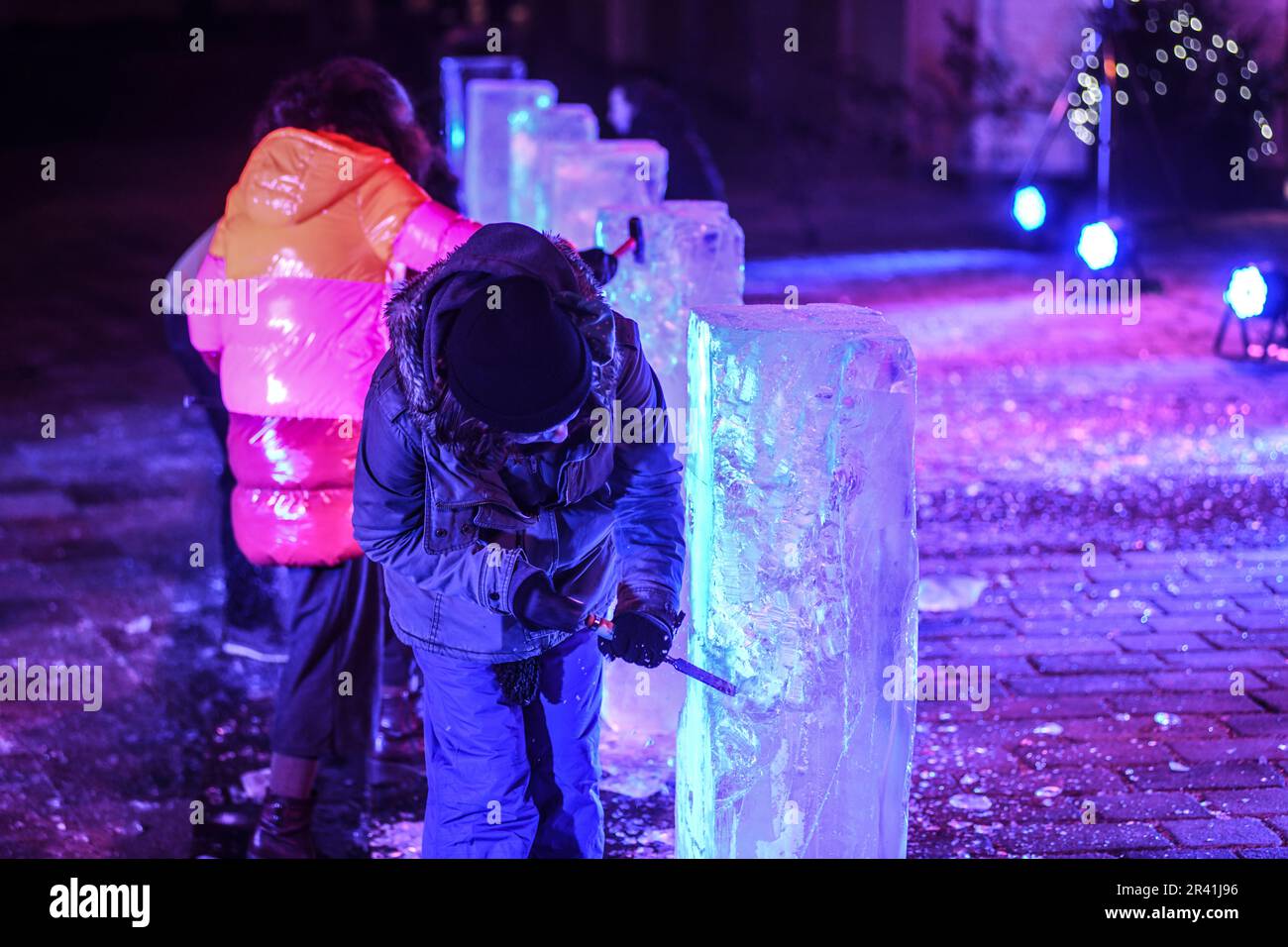 Concours de sculpture sur glace à Varazdin pendant les vacances d'hiver, en Croatie Banque D'Images