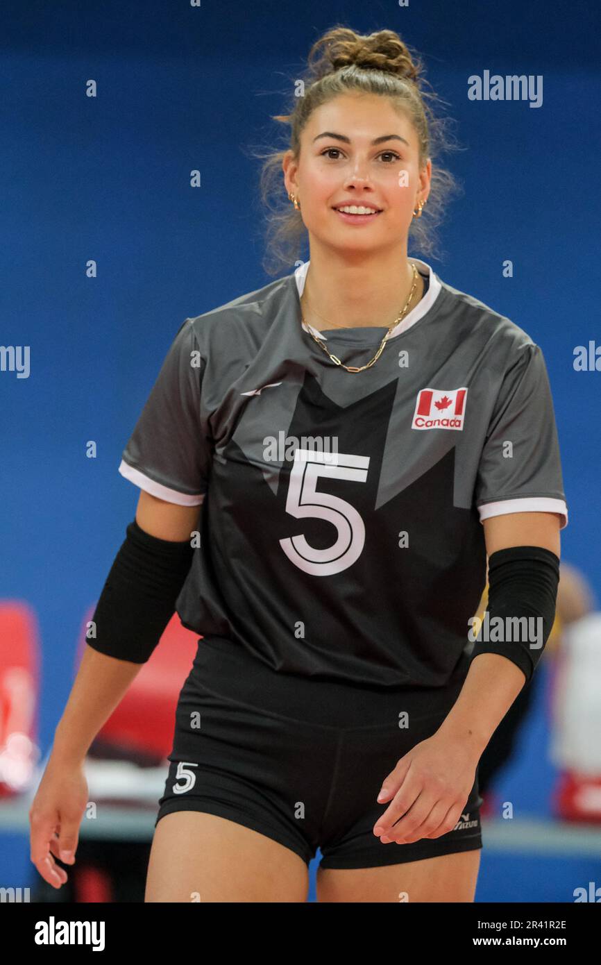Julia Murmann, du Canada, a été vue au cours du tournoi de matchs de tests DHL pour le volleyball féminin entre l’Italie et le Canada au Palazzetto dello Sport. Note finale; Italie 3:1 Canada. Banque D'Images