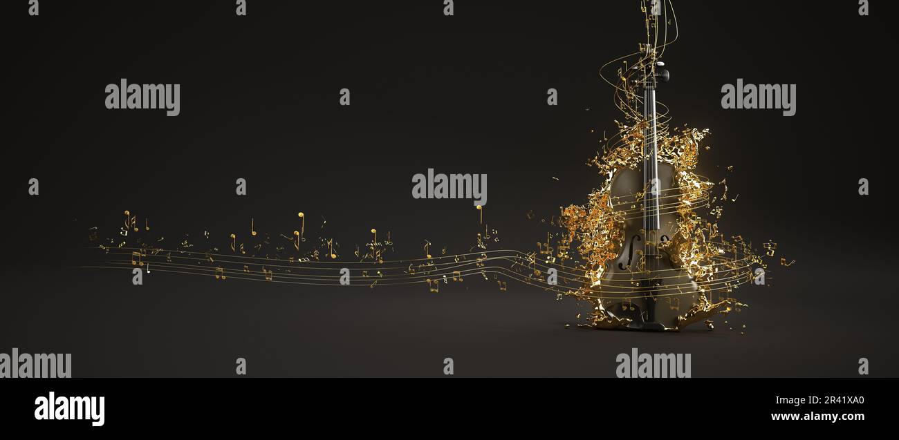 Violon Golden Sheet Music Banque D'Images