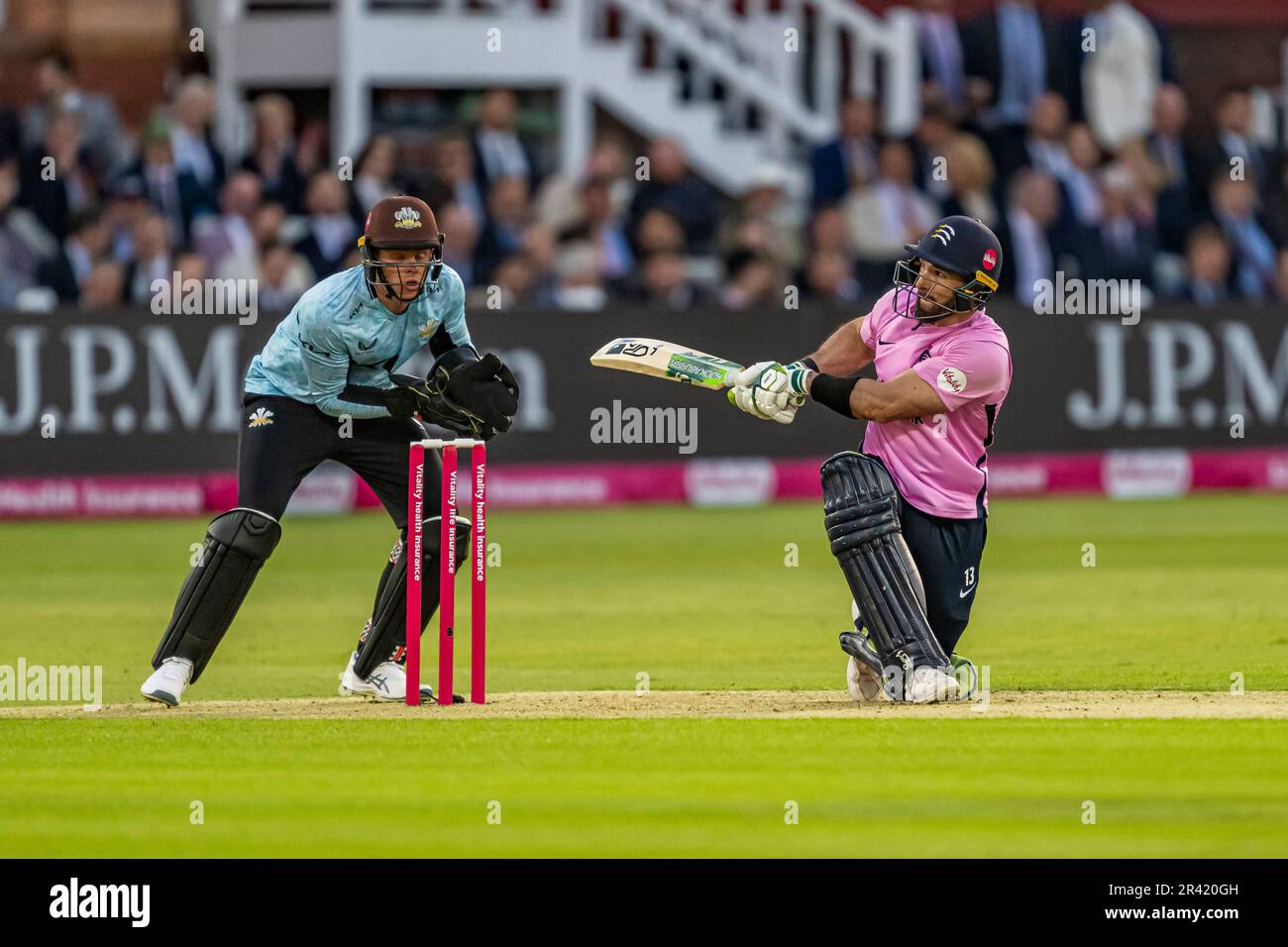 LONDRES, ROYAUME-UNI. 25 mai 2023. Pieter Malan de Middlesex (à droite) pendant le Blast Vitality - Middlesex / Surrey le jour 4 au terrain de cricket de Lord's jeudi, 25 mai 2023 à LONDRES, ANGLETERRE. Credit: Taka Wu/Alay Live News Banque D'Images