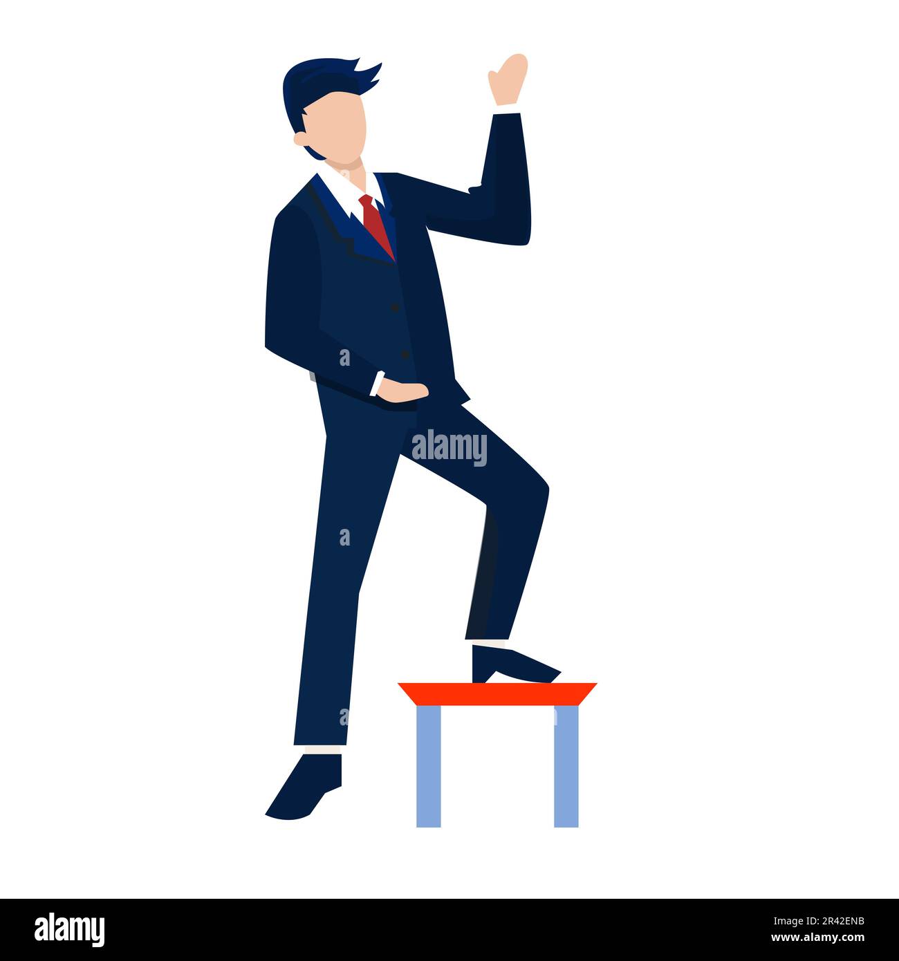 Un homme d'affaires espiègle se tenant sur un podium. Illustration vectorielle de style plat. Illustration de Vecteur