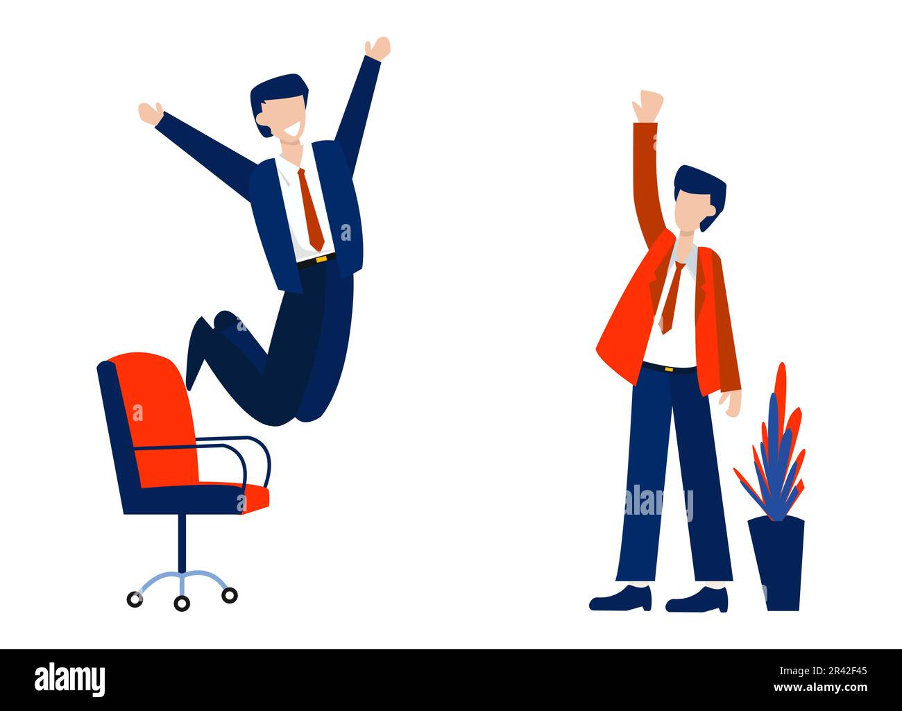 Les hommes d'affaires sautent et lèvent les mains. Illustration vectorielle plate. Illustration de Vecteur