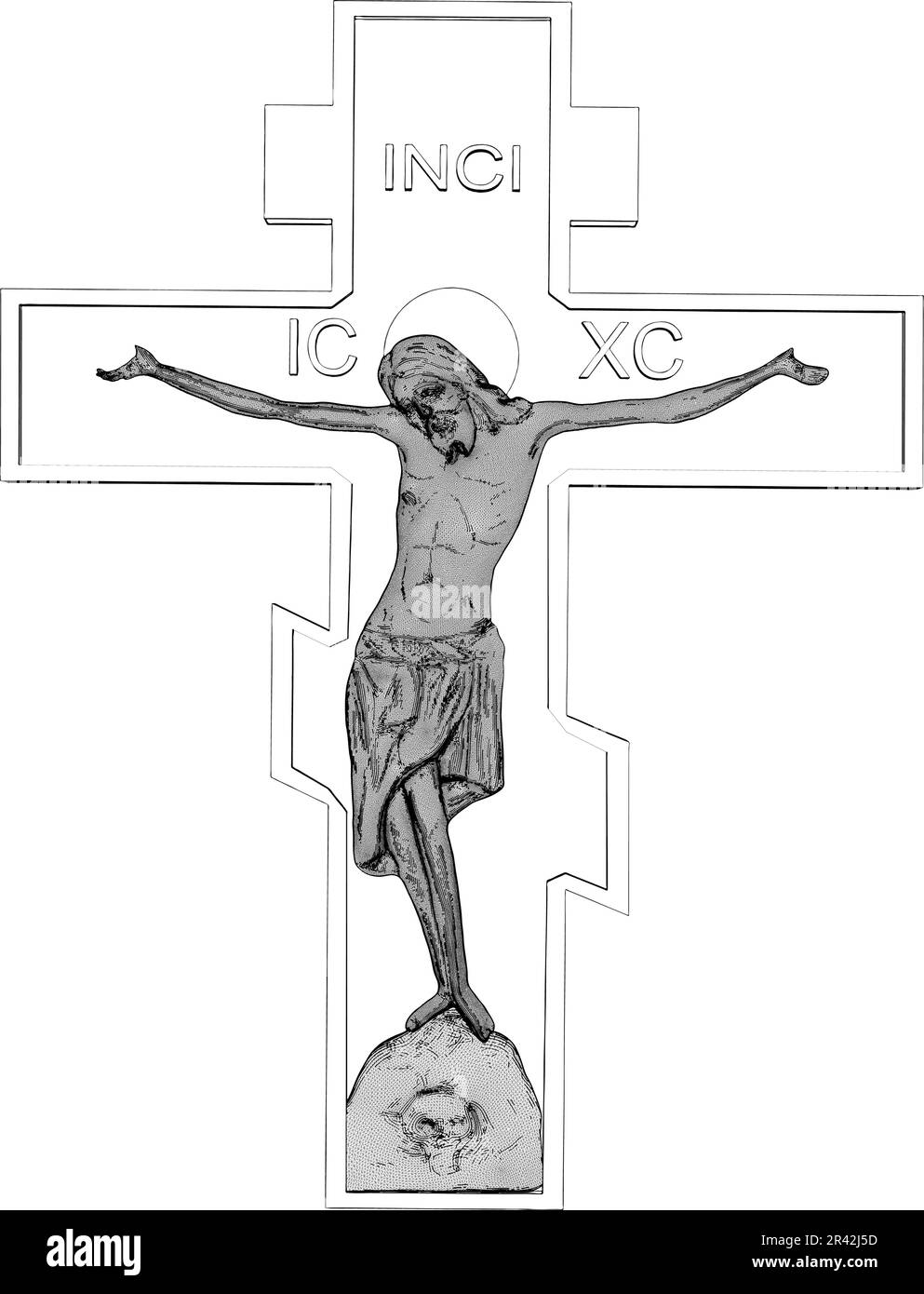 Jésus Christ Croix Crucifixion vecteur. Illustration isolée sur fond blanc. Illustration vectorielle d'une crucifixion. Illustration de Vecteur