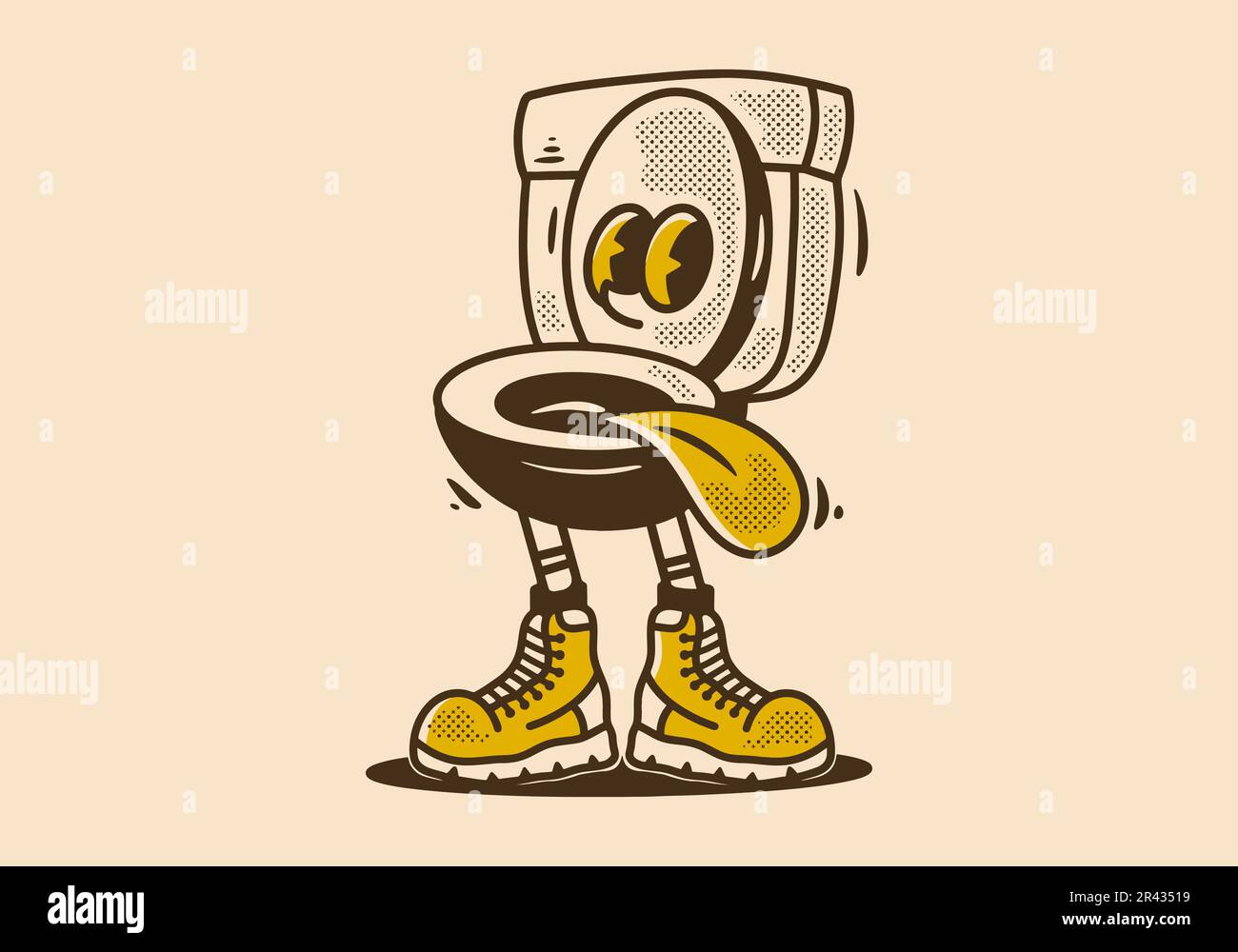 Dessin d'illustration de personnage de mascotte d'une toilette dans un style vintage Illustration de Vecteur