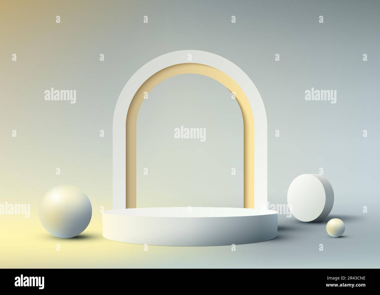 3D maquette réaliste affiche vide blanc podium avec cadre arrondi décor avec fond géométrique sur fond gris. À utiliser pour le cosmet de beauté Illustration de Vecteur