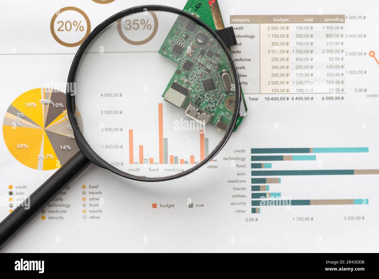 Courbe ascendante avec tables de taux et calculatrice comme symbole de la hausse des cours des actions. Banque D'Images