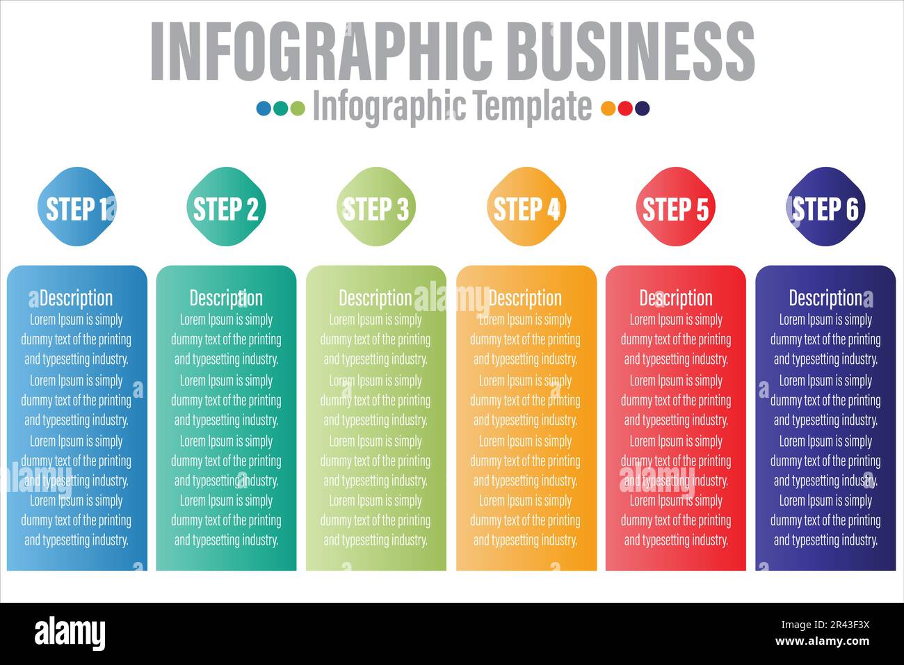 Graphique coloré de processus de données commerciales en 6 étapes et six en 6 options. diagramme avec étapes, options, pièces ou processus. modèle d'entreprise pour la présentation. AB Illustration de Vecteur
