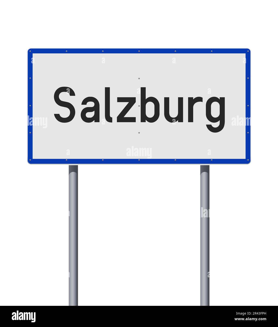 Illustration vectorielle de l'entrée de la ville de Salzbourg (Autriche), panneau de signalisation blanc sur poteaux métalliques Illustration de Vecteur