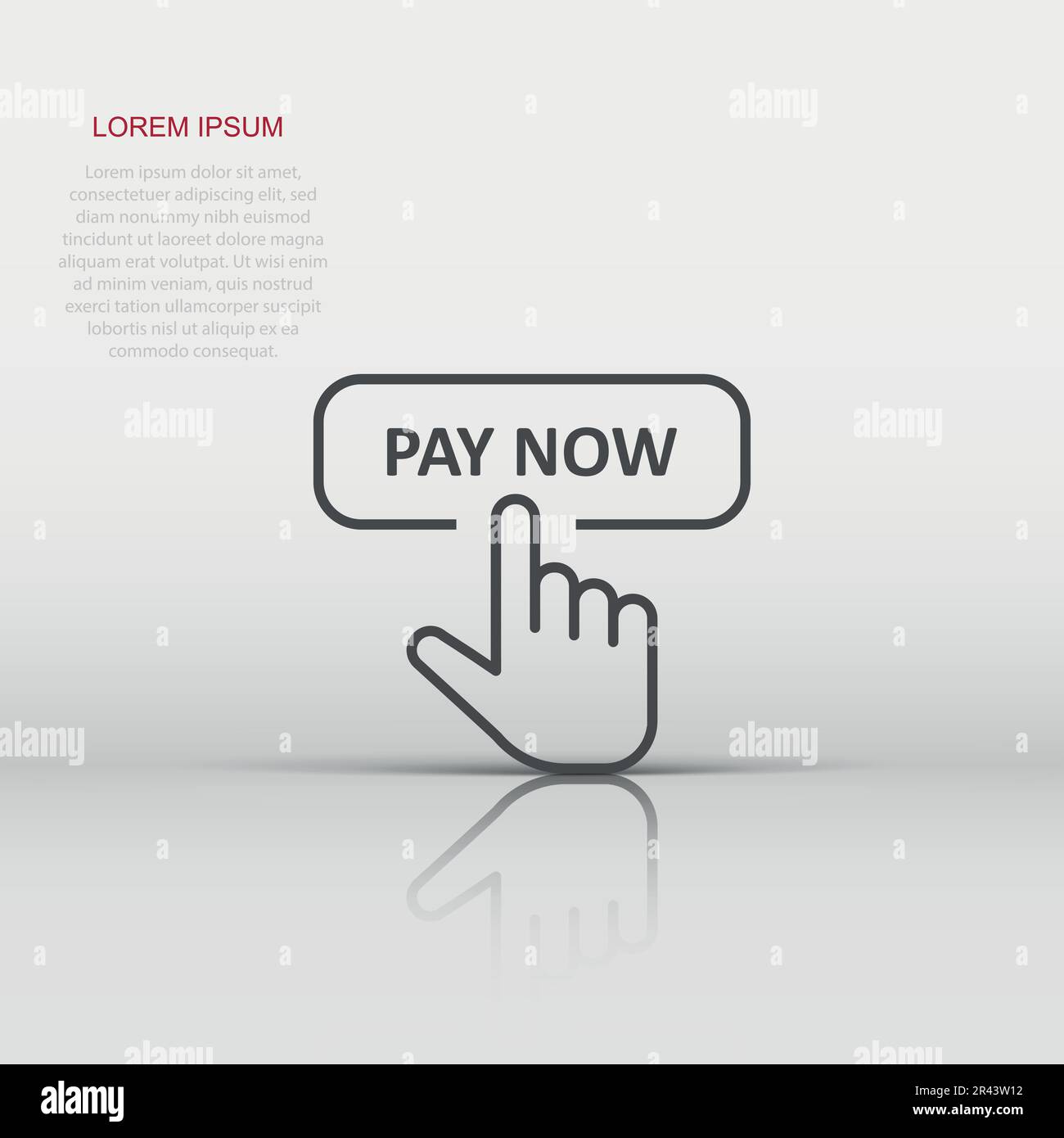 Payer maintenant l'icône dans le style plat. Doigt curseur vector illustration sur fond blanc isolé. Cliquez sur le bouton concept d'entreprise. Illustration de Vecteur