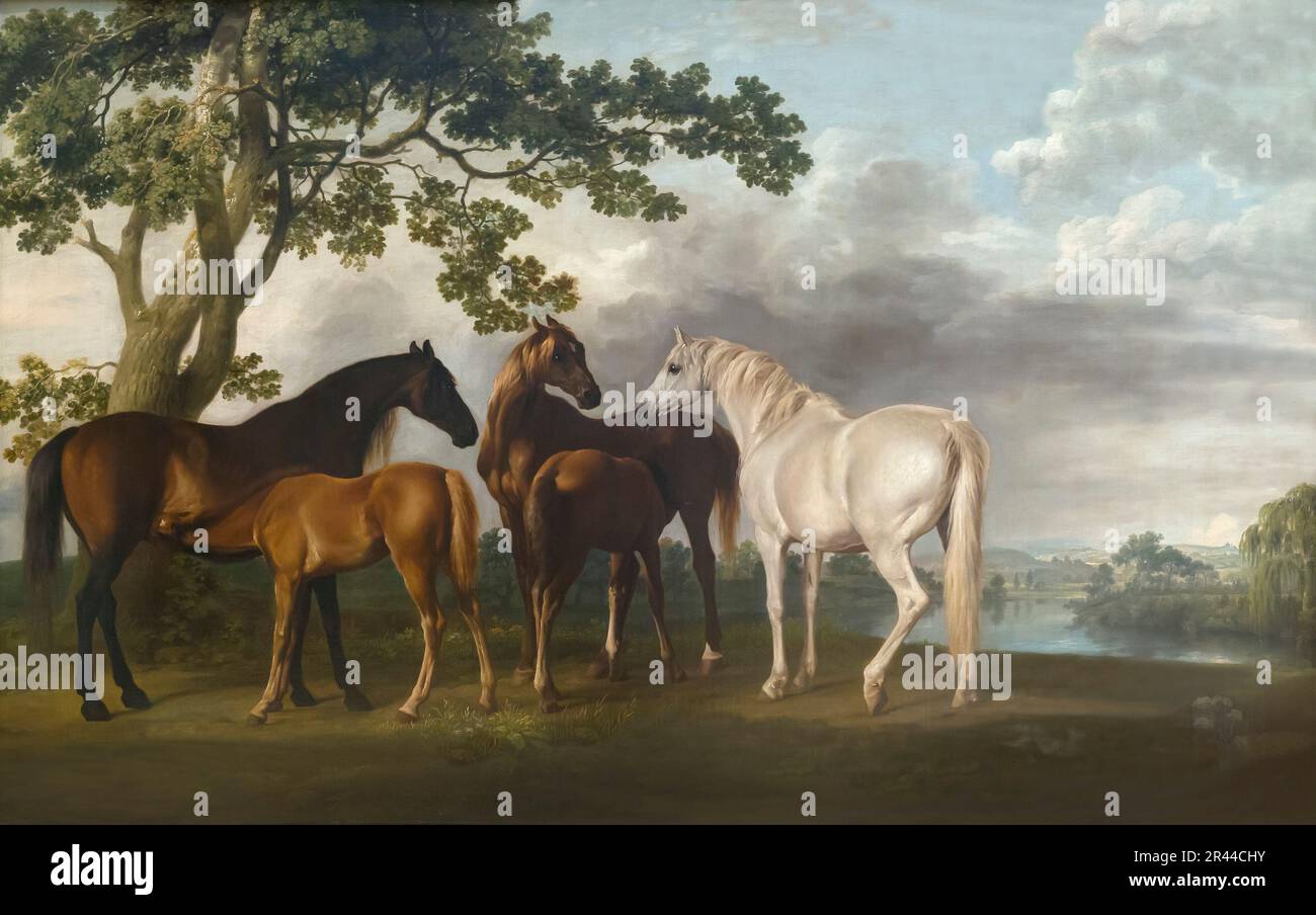 Mares and Foals in a River Landscape, George Stubbs, vers 1763-8, Banque D'Images