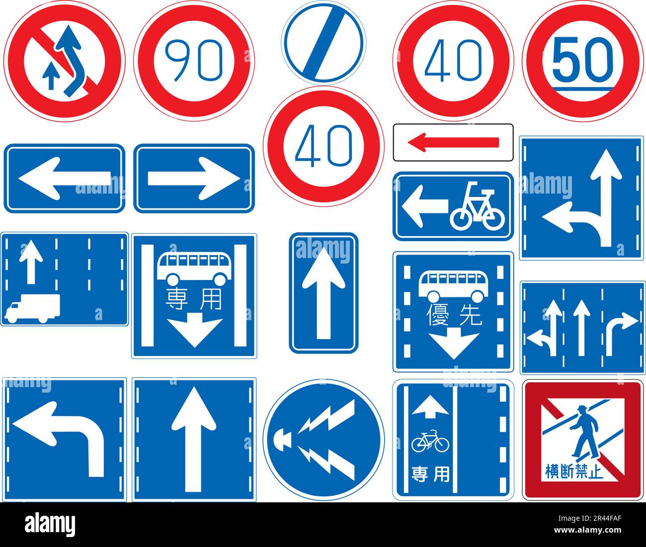 Panneaux réglementaires, restrictions, signalisation routière au Japon