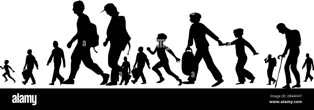 Silhouette des réfugiés qui marchent Illustration de Vecteur