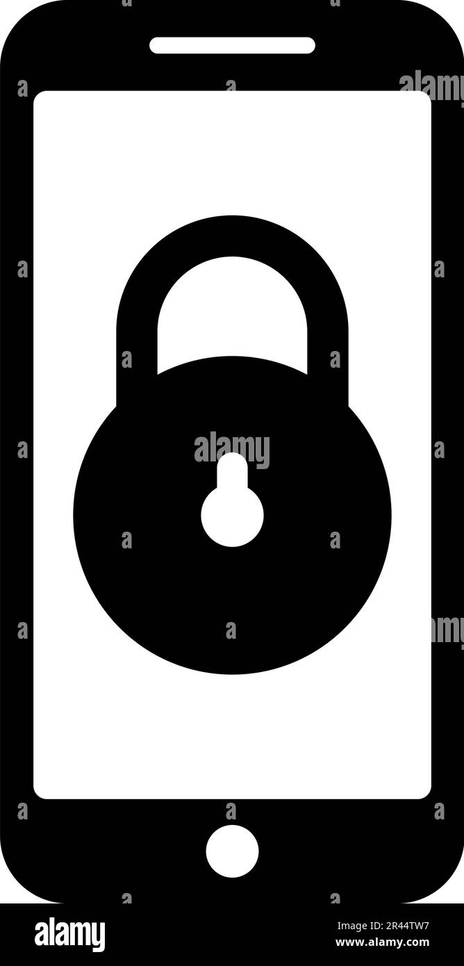 Smartphone verrouiller sécurité des données personnelles cyber accès concept téléphone verrouillé téléphone portable cadenas utiliser icône noir couleur vecteur illustration image style plat Illustration de Vecteur