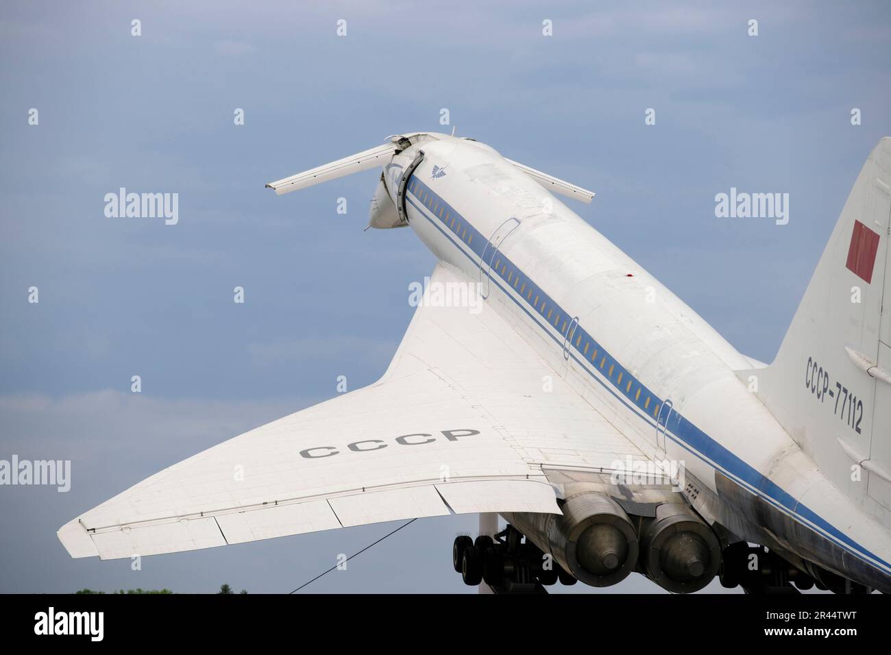 Allemagne, Bade-Wurtemberg : le Musée Technik de Sinsheim, musée de la technologie. Tupolev Tu-144 avion de ligne de passagers supersonique appartenant à l'avion russe Banque D'Images
