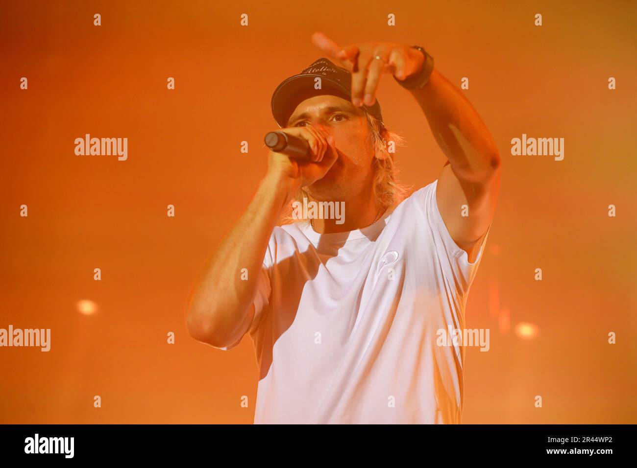 RAP chanteur Orelsan en concert à l'occasion du festival AIO à Ajaccio, Corse, sur 2 août 2022 Banque D'Images