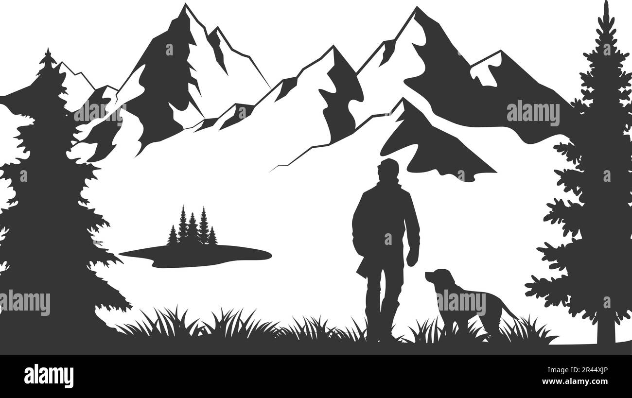 Le Chasseur Tient Un Fusil De Chasse Hunter Avec Un Chien Dans La Le Chasseur Tient Un Fusil De Chasse Hunter Avec Un Chien Dans La