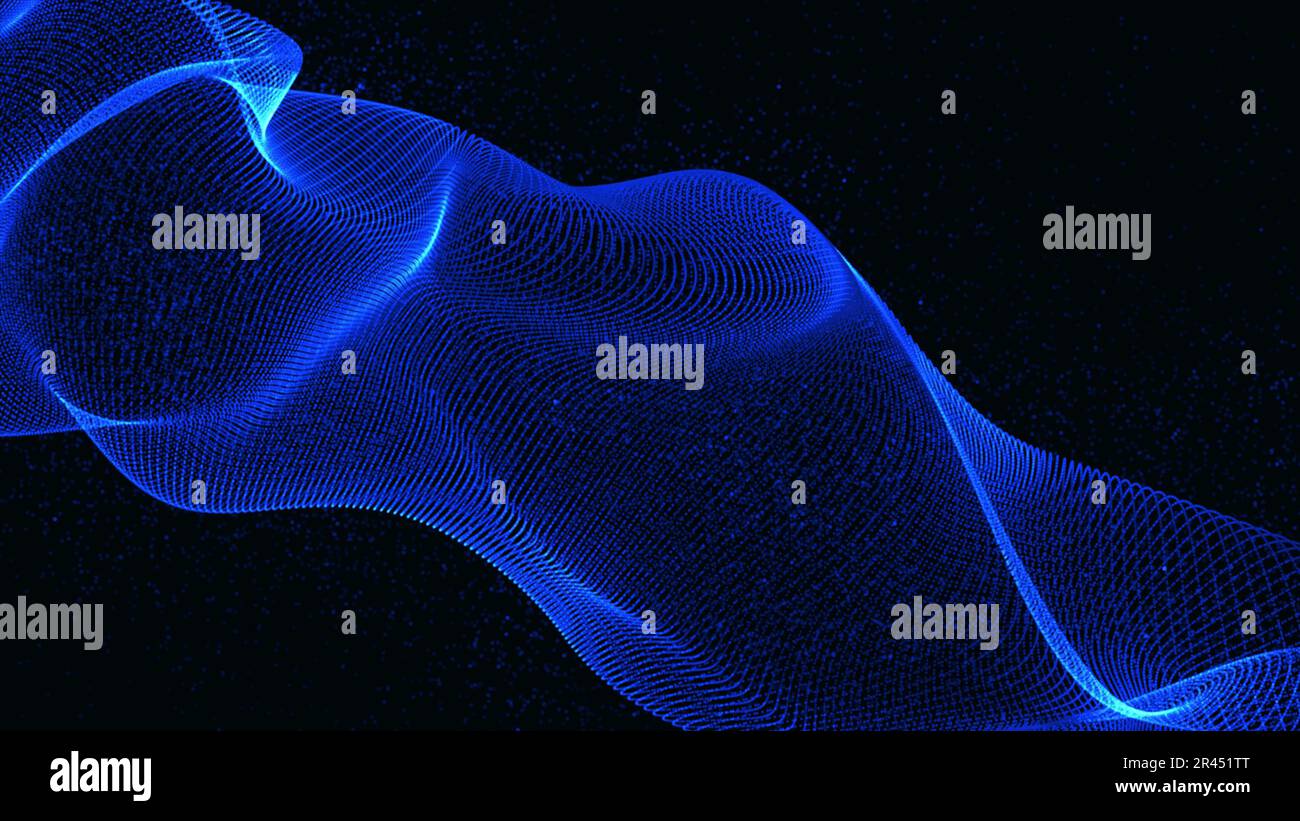Un motif abstrait d'onde bleue, isolé sur un fond noir Banque D'Images