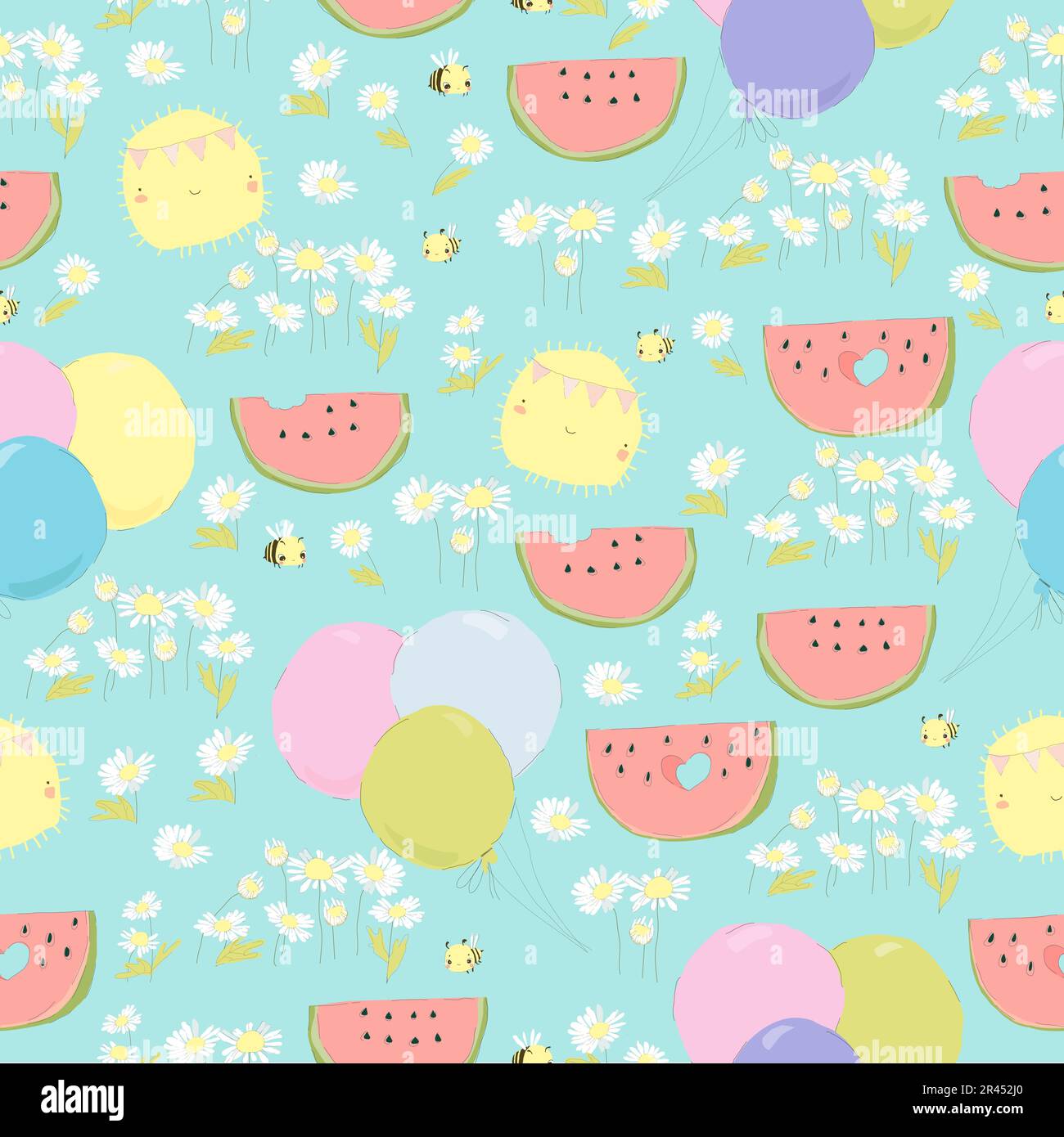 Motif sans couture avec Watermelons, bulles et Chamomiles Illustration de Vecteur