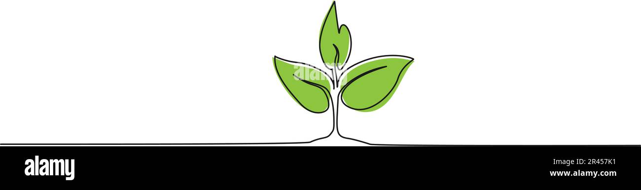 dessin d'une seule ligne en couleur continue de jeune plante, illustration vectorielle de l'art de la ligne de concept de croissance Illustration de Vecteur