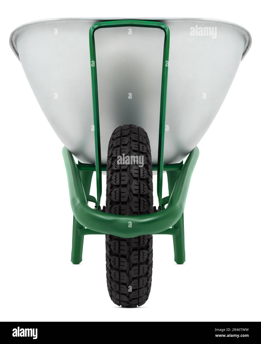 Brouette isolée sur fond blanc avec un chemin d'écrêtage. Outil d'équipement de jardinage pour le travail de potager ou l'entretien de pelouse et de plantes. Concept de ressort Banque D'Images