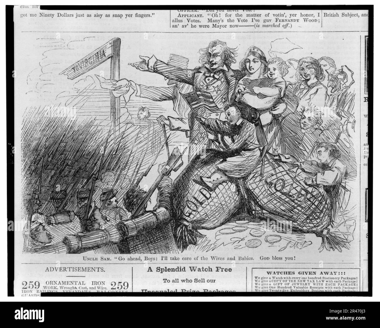 Oncle Sam, ''allez-y, les garçons, je m'occupe des femmes et des bébés - Dieu vous bénisse!'' - J.M. Banque D'Images