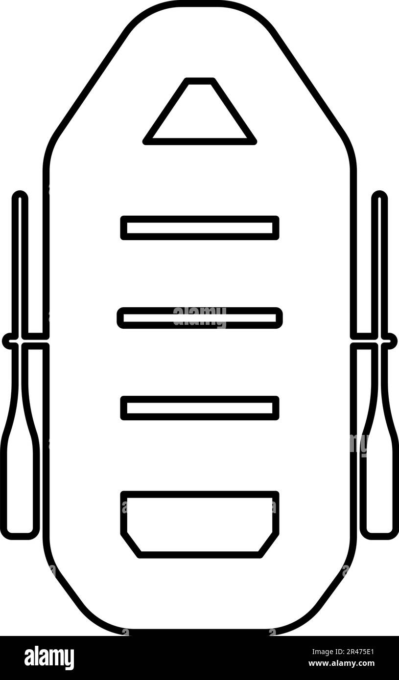 Bateau gonflable avec pagaies oars voyage eau sport rivière bateau loisir heure d'été concept contour ligne icône noir couleur vecteur illustration Illustration de Vecteur
