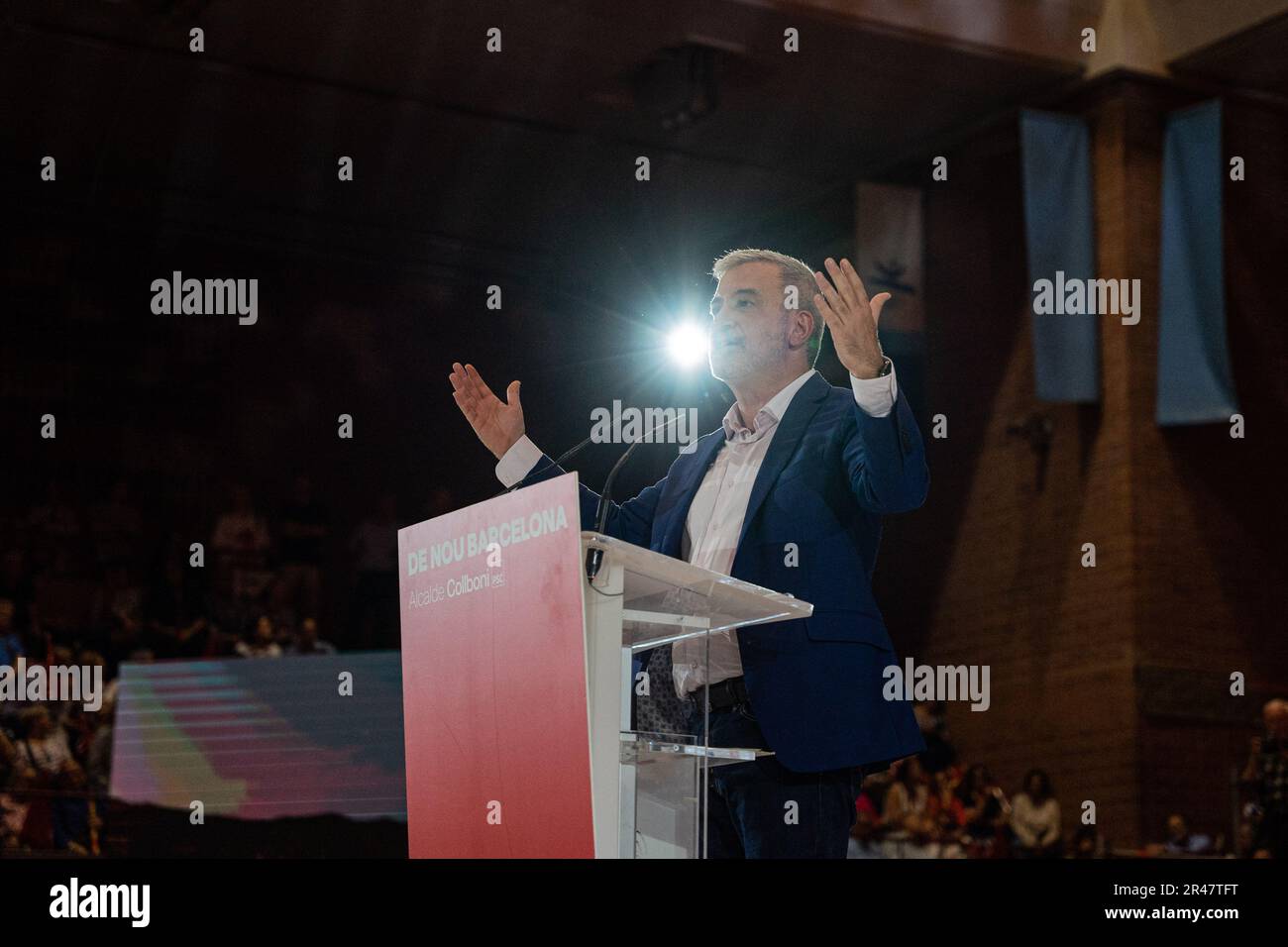 Sitges, Barcelone, Espagne. 26th mai 2023. Le candidat au poste de maire aux élections municipales de Barcelone, Jaume Collboni, ainsi que le président du gouvernement Pedro Sánchez, ont clos la campagne électorale par un geste massif. José Luis Rodriguez Zapatero, Salvador Illa, Miquel Iceta et Marta Farres ont également participé à l'événement. (Credit image: © Marc Asensio Clupes/ZUMA Press Wire) USAGE ÉDITORIAL SEULEMENT! Non destiné À un usage commercial ! Banque D'Images