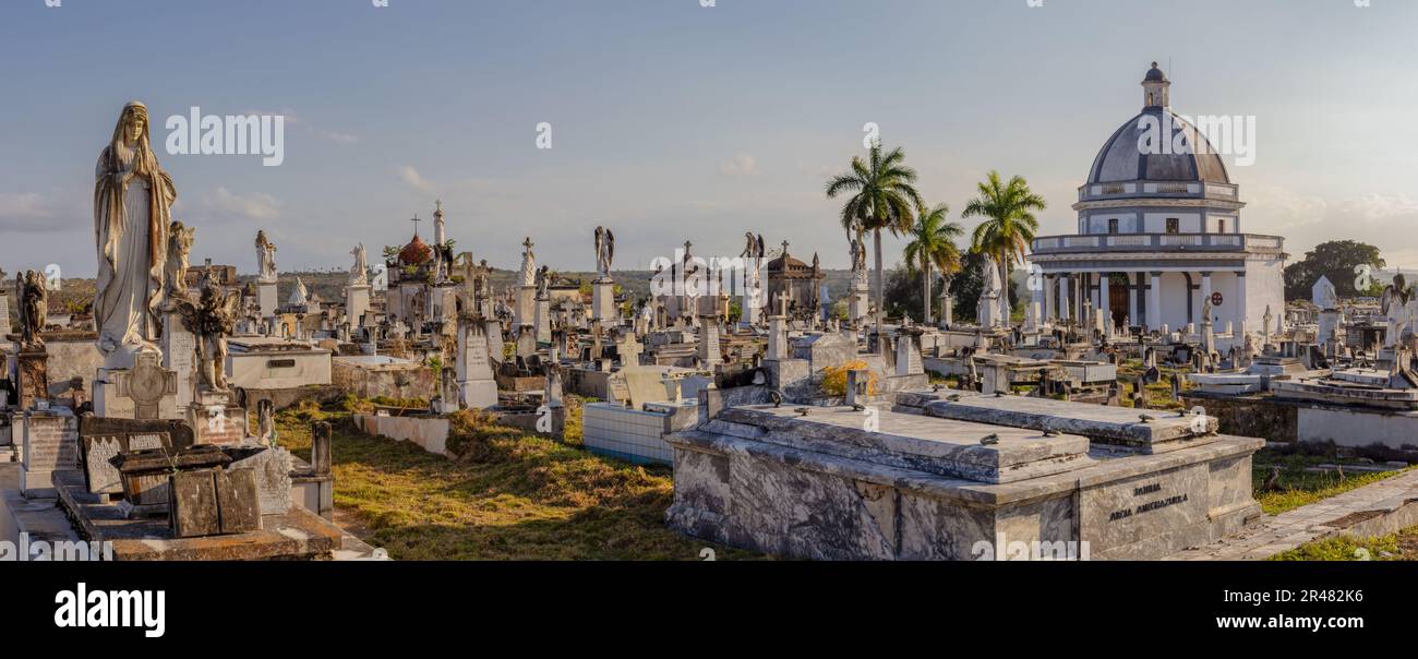 Un cimetière paisible doté d'un grand monument entouré de palmiers imposants Banque D'Images