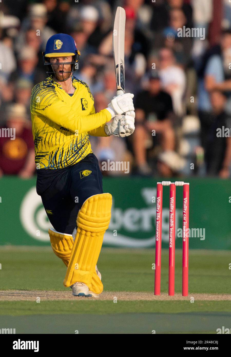 Northampton 26 mai :Graham Clark de Durham Cricket pendant le match de Blast Vitality T20 entre Northamptonshire Steelbacks et Durham Cricket au terrain du comté de Northampton sur 26 mai 2023 Northampton Angleterre . Credit: PATRICK ANTHONISZ/Alamy Live News Banque D'Images