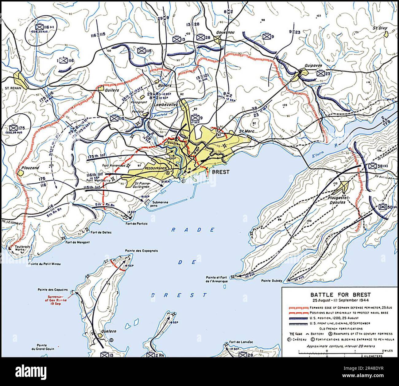 CARTE d'histoire officielle DE l'armée AMÉRICAINE de la bataille de Brest Banque D'Images