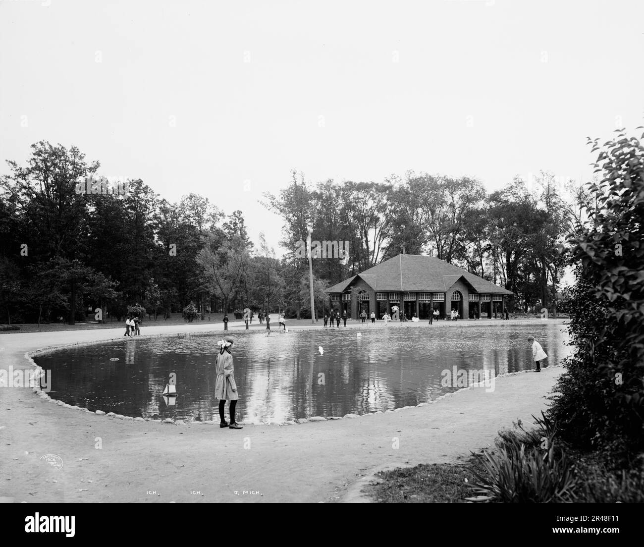 Lac et pavillon, Clark Park, Detroit, Michigan, c1908. Banque D'Images