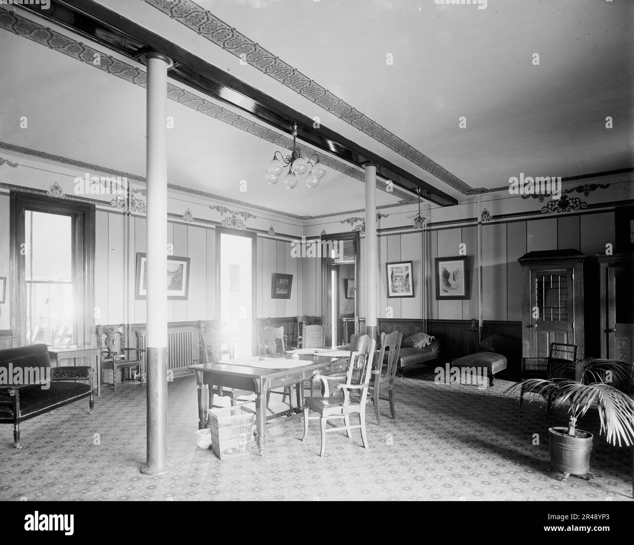 Alma Sanitarium, salle fumeurs, Alma, Michigan, entre 1895 et 1910. Banque D'Images