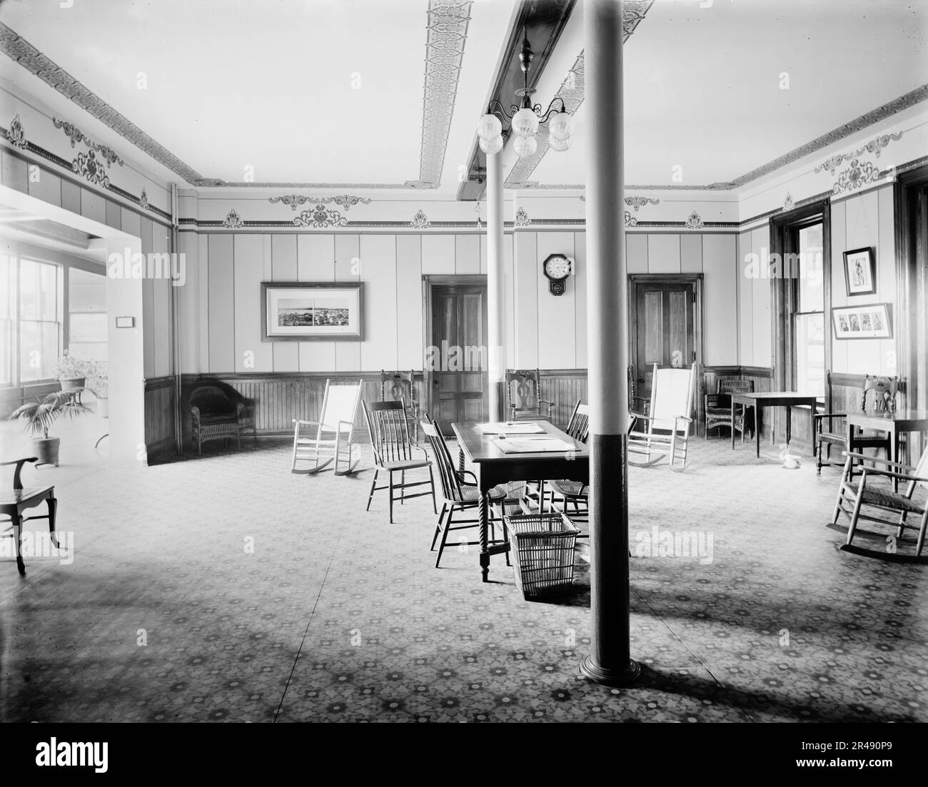 Alma Sanitarium, salle d'écriture pour hommes, Alma, Michigan, entre 1900 et 1910. Banque D'Images