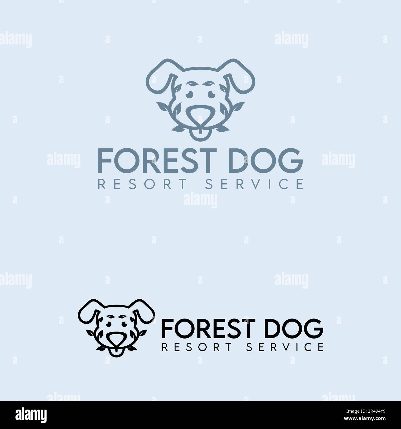 logo forest dog resort, logo chien et chiot, logo minimaliste dans un modèle vectoriel Illustration de Vecteur