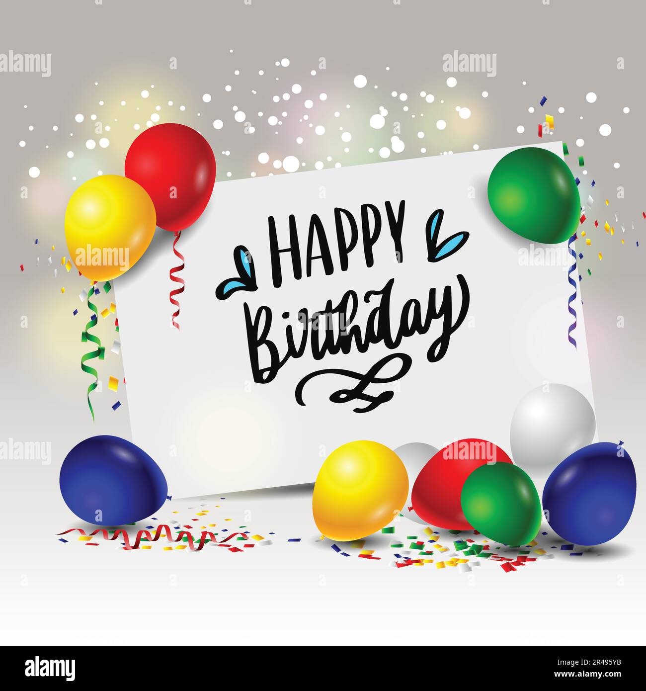 Anniversaire avec ballons colorés et motif papier à carte blanc Illustration de Vecteur