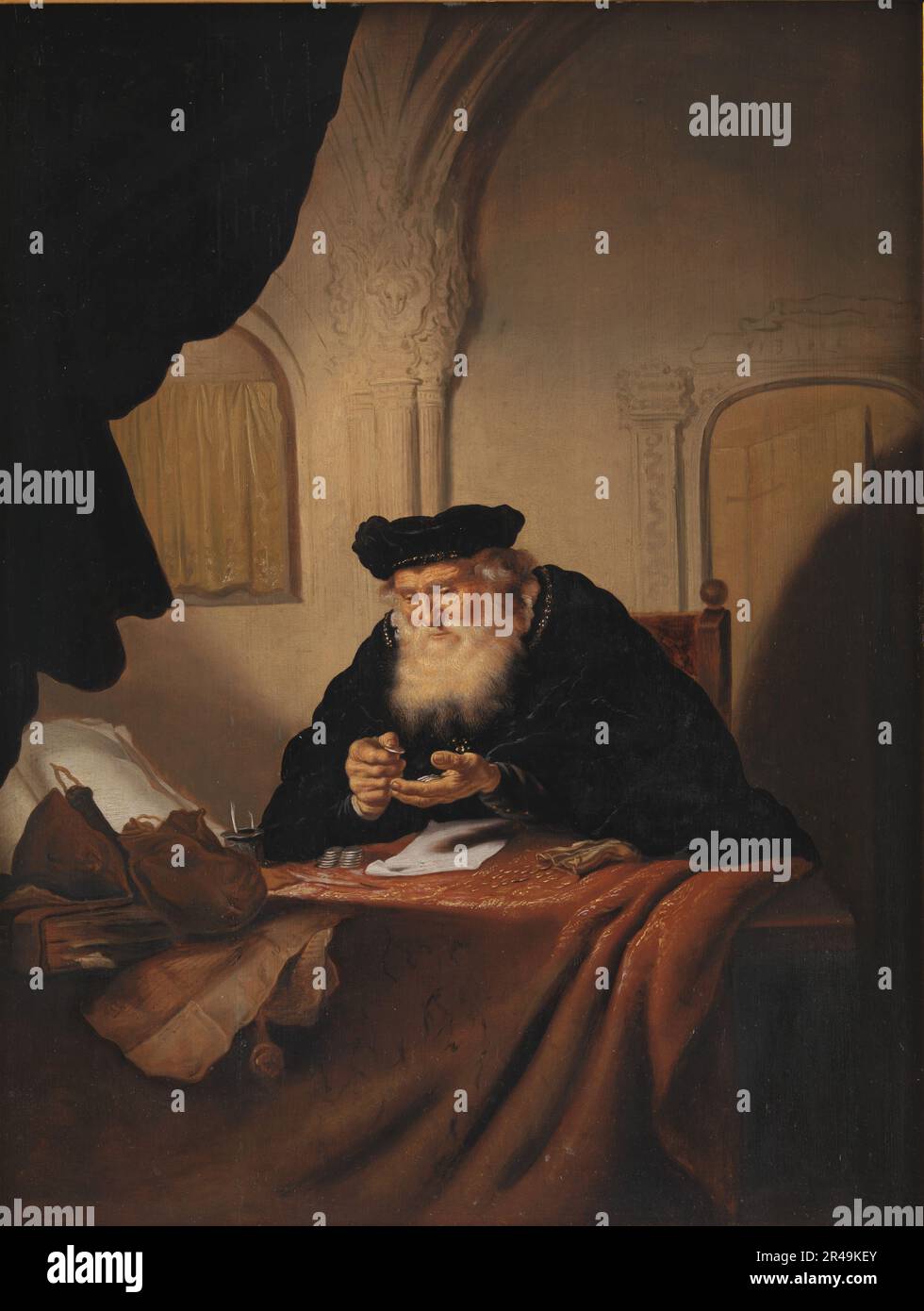 Un vieil homme comptant son argent;un ancien Miser comptant son argent, 1635. Banque D'Images